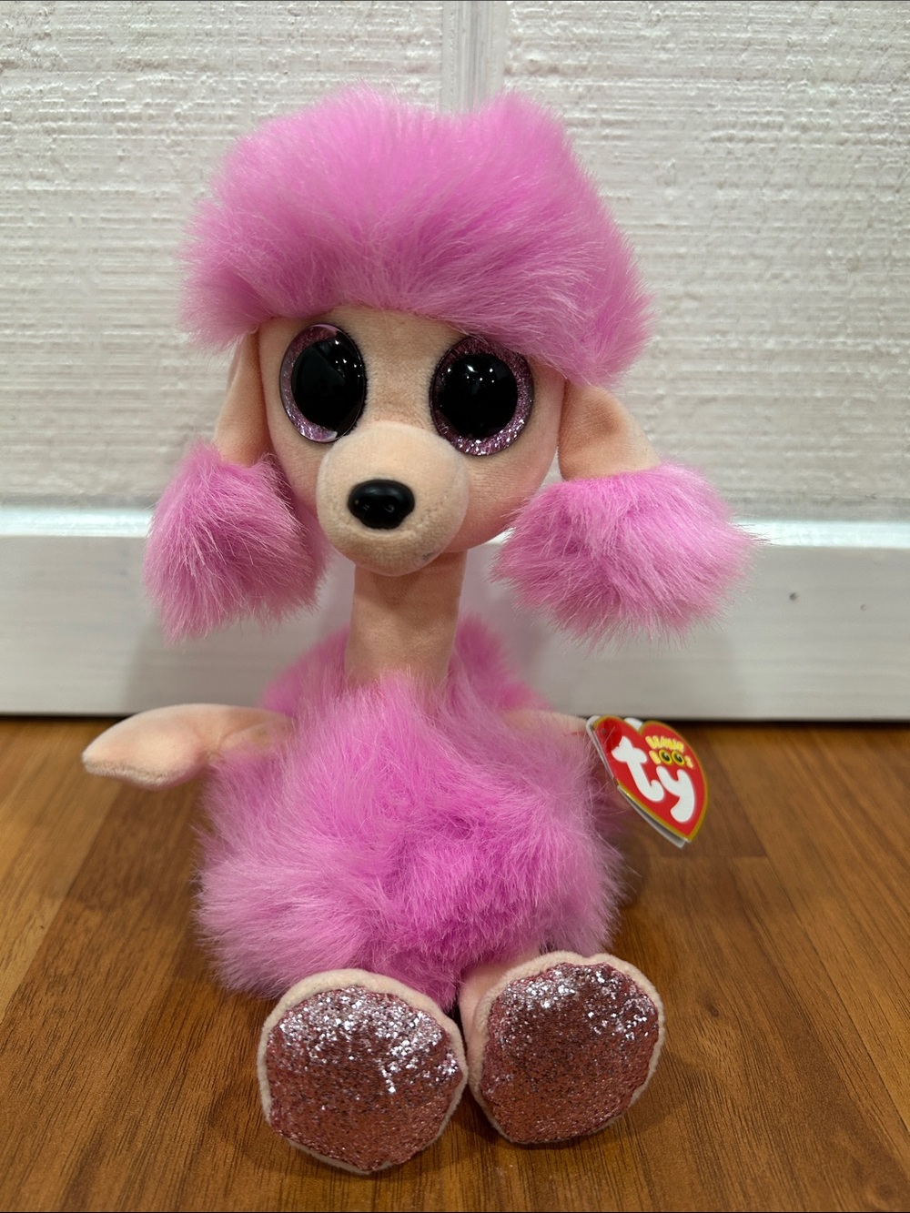 Ty Pink Plush Poodle with Glitter Eyes and Sparkle Paws